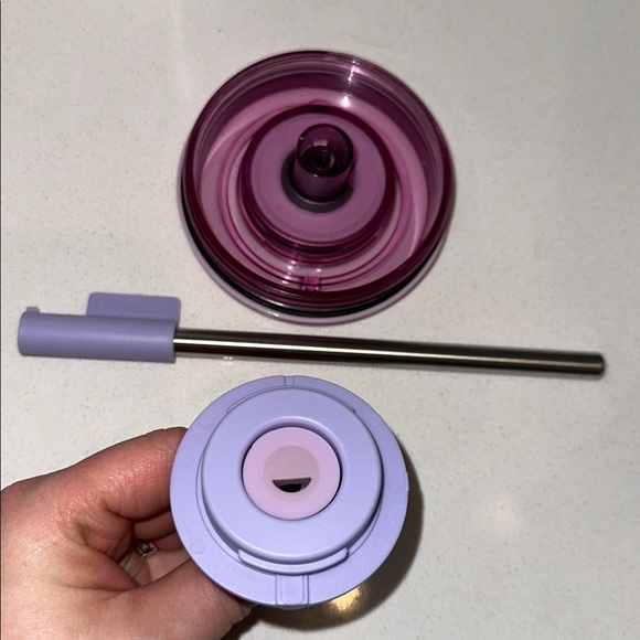 Pastel Tie-Dye Travel Mug with Handle - Purple Accents - Picture 11 of 11